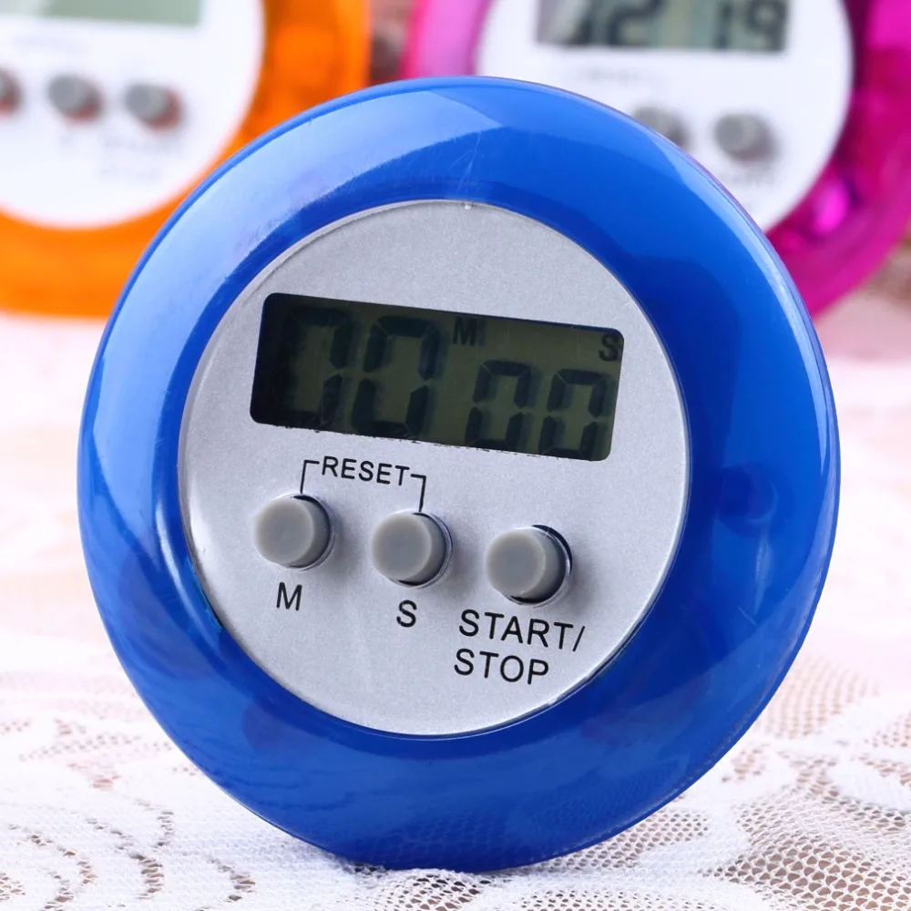 1pcs blue Round LCD Digital Kitchen Countdown Timer Alarm with