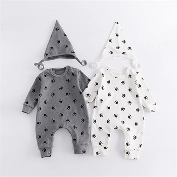 

Spring autumn newbron baby boy girl clothes full sleeves hooded footprints one piece rompers baby Overalls Outfit