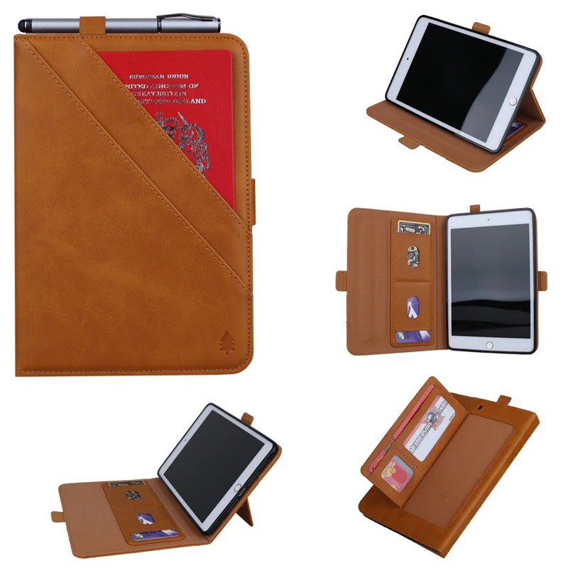 

For iPad mini4 mini5 Universal Leather Case Multi Wallet Card Tablet Case Business Flip Double Stand Smart Cover for iPad mini5