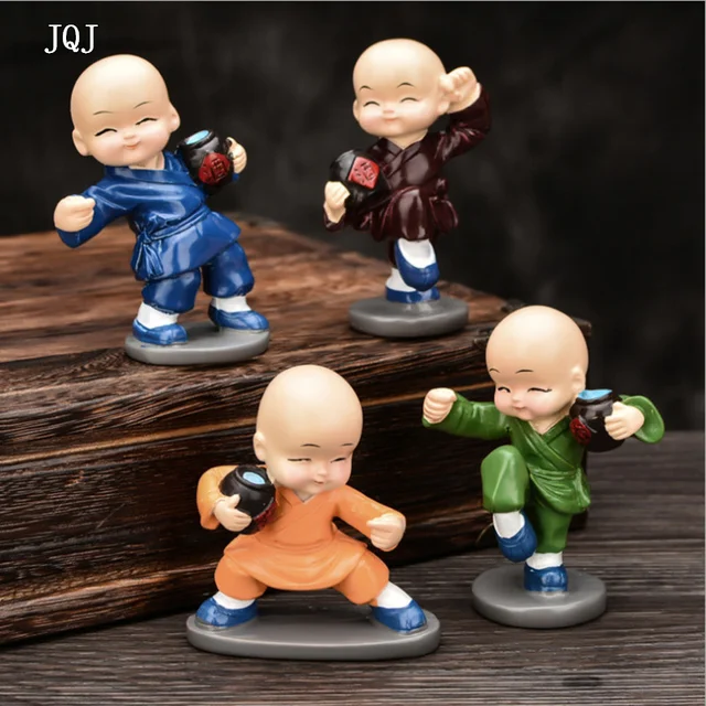 JQJ 4 pcs/set Resin Shaolin Monk Figurine Creative Kungfu Monk lite