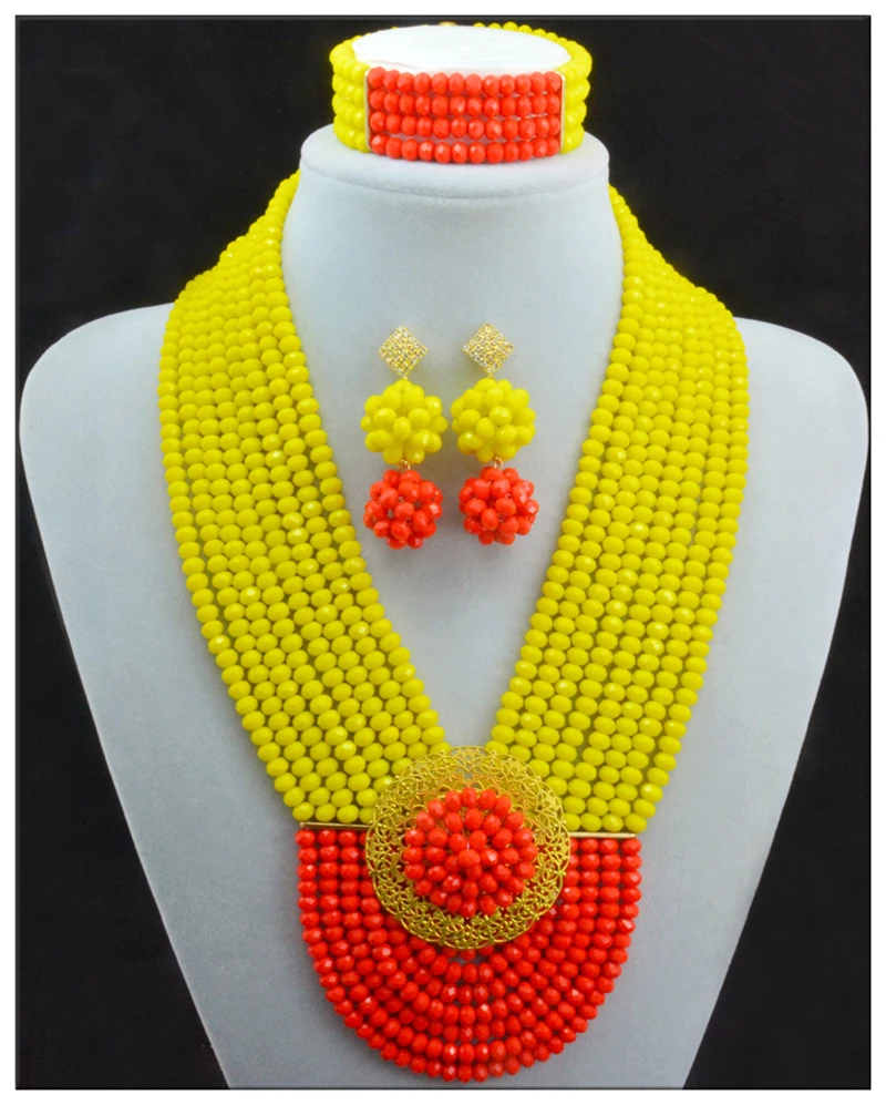 

New Fashion Costume Bridal Nigerian Wedding African Beads Jewelry Set Crystal Indian Jewelry Necklace and Earring set