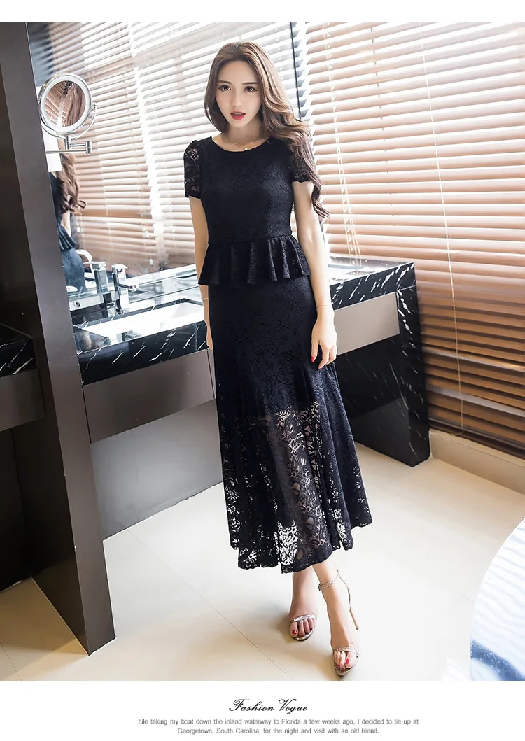 Ropa mujer 2017 verano mujeres elegante largo vestido de encaje trompeta sirena mujer fishtail largo vestido partido vestido túnicas S-4XL 98517 Ropa mujer 2017 verano mujeres elegante largo vestido de encaje trompeta sirena mujer fishtail largo vestido partido vestido túnicas S-4XL 98517