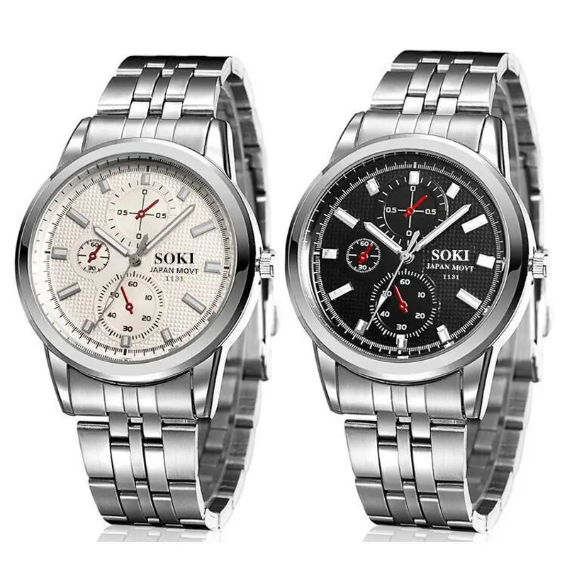 

Fashion Casual Army Sport Top Brand Luxury Mens Watches Leather SOKI Business Quartz-Watch Men Wristwatch 100pcs/lot
