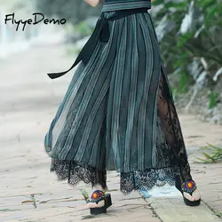 Новый Большие размеры летние модные женские туфли полосатый широкую ногу Шнуровка с бантиком свободное платье штаны Повседневная юбка