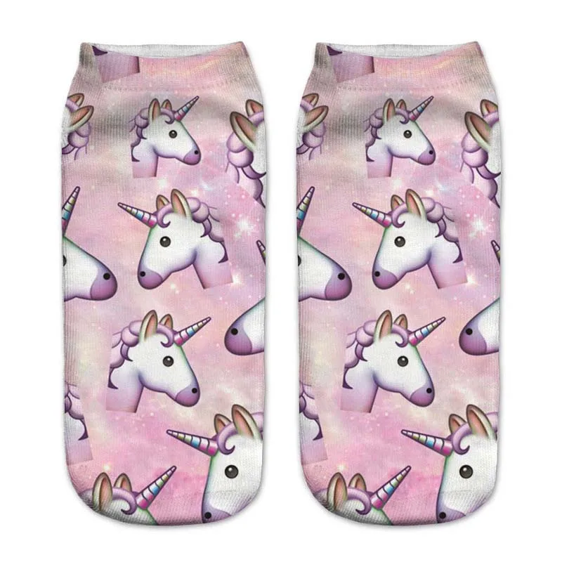 Trend Cute 3D Print Socks Women Ankle Socks Cartoon Animal Unicorn 3D Printing Sock Art Socks female