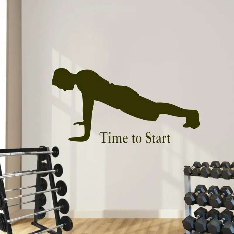 

Vinyl Exercise Man Art Wall Sticker Gym Sport Time To Start Quote Wall Decal Home Bedroom Art Decoration Wall Mural Y-540