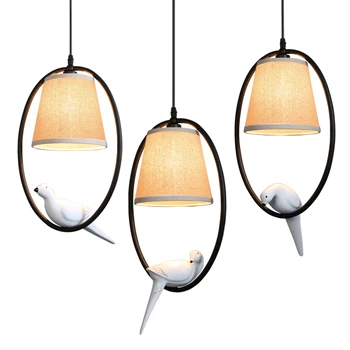 

led pendant lights vintage lamp resin birds fabric lampshade for kitchen lighting dining room retro loft pendant lamp AC 86-260V