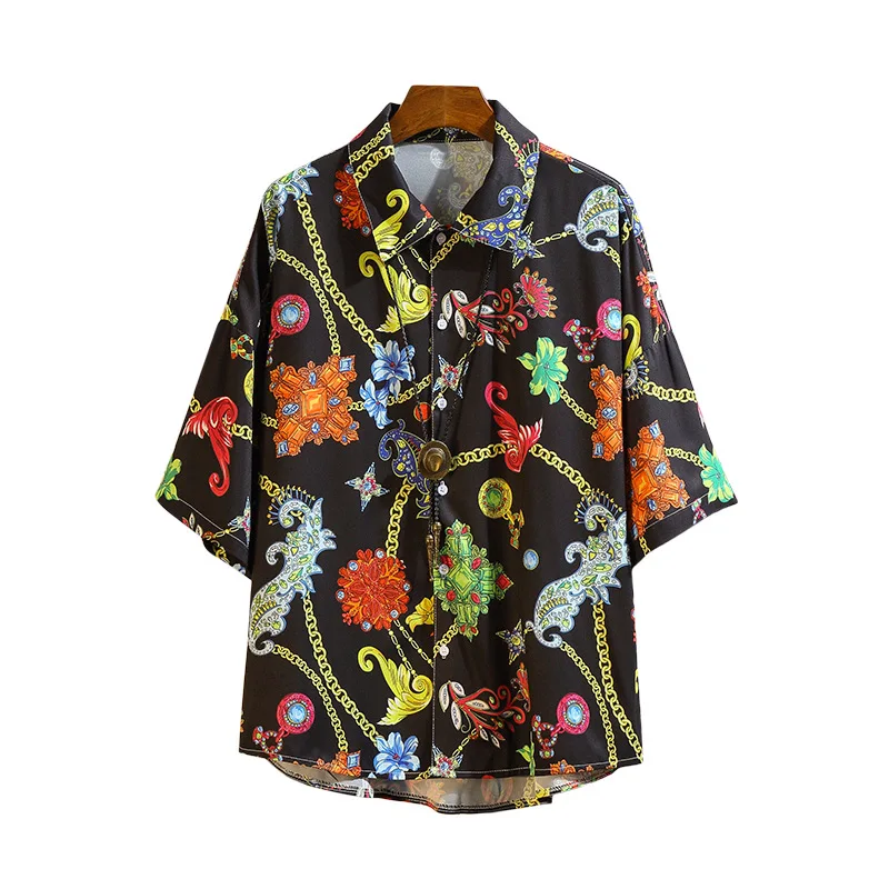 

Summer Men Shirts Loose Shoulder Men Beach Flower Men's Shirts Short Sleeve Male Casual Shirt