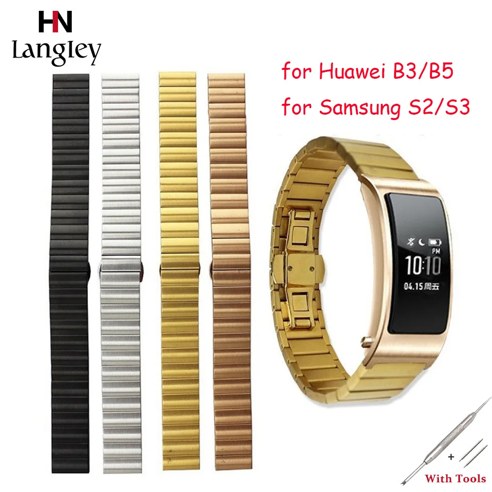 Ремешок из нержавеющей стали для наручных часов Huawei B3/B5 Samsung Gear S2/S3 Watch 16/18/20/22