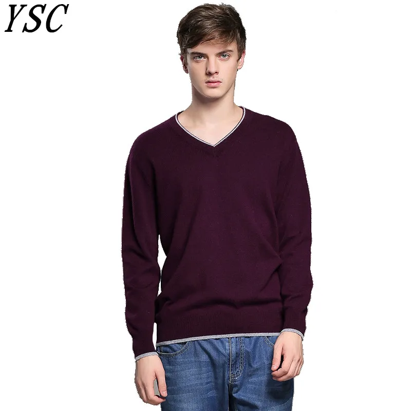 

2018 winter Newest Hot Sales Men's Knitted Cashmere Sweater V-collar Solid color Band edge Soft warmth High-quality Pullovers
