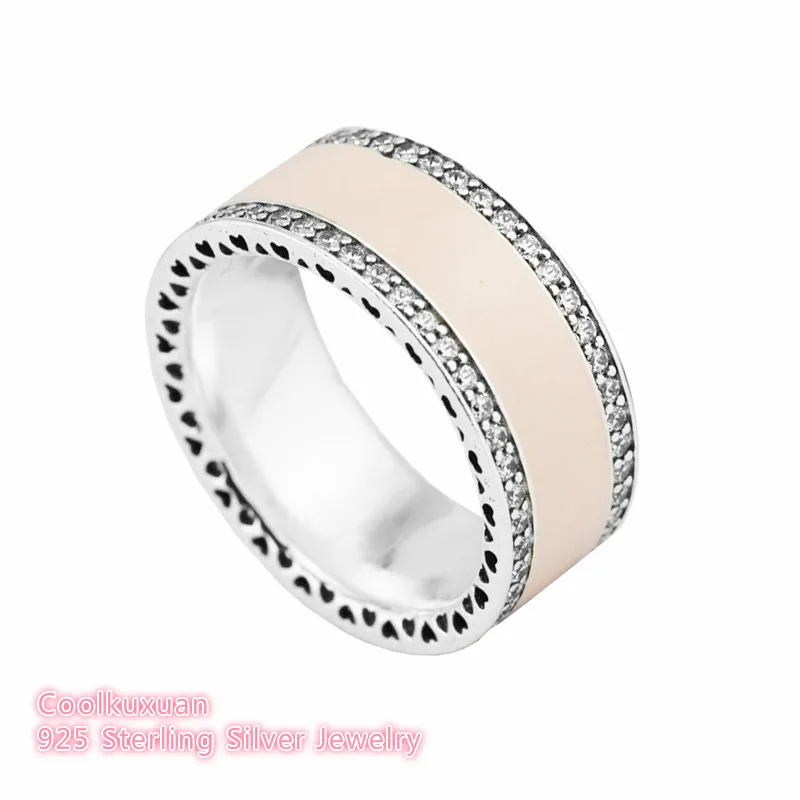 

2018 Hearts of Brand Pink Enamel & Clear CZ Ring Spring Sterling-Silver-Jewelry Wedding Rings for Women Silver 925 Jewelry