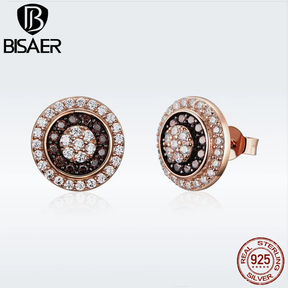 

BISAER 925 Sterling Silver Gold Color Round Eye Stud Earrings for Women Vintage Fashion Jewelry Brincos Statement Jewelry GXE509
