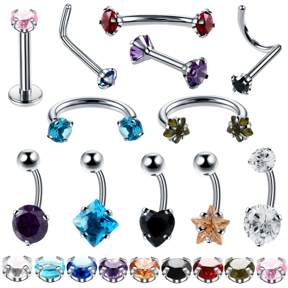 9pcs/lot Steel Nose Rings Ear Helix Piercings Eyebrow Ring Piercing Ombligo Labret Tragus Lobe Conch Earring | Украшения и