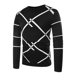 Геометрический полосатый свитер Для мужчин 2018 осень-зима новый вязаный мужской пуловер Повседневное вязаные свитера мужские Sueter Hombre