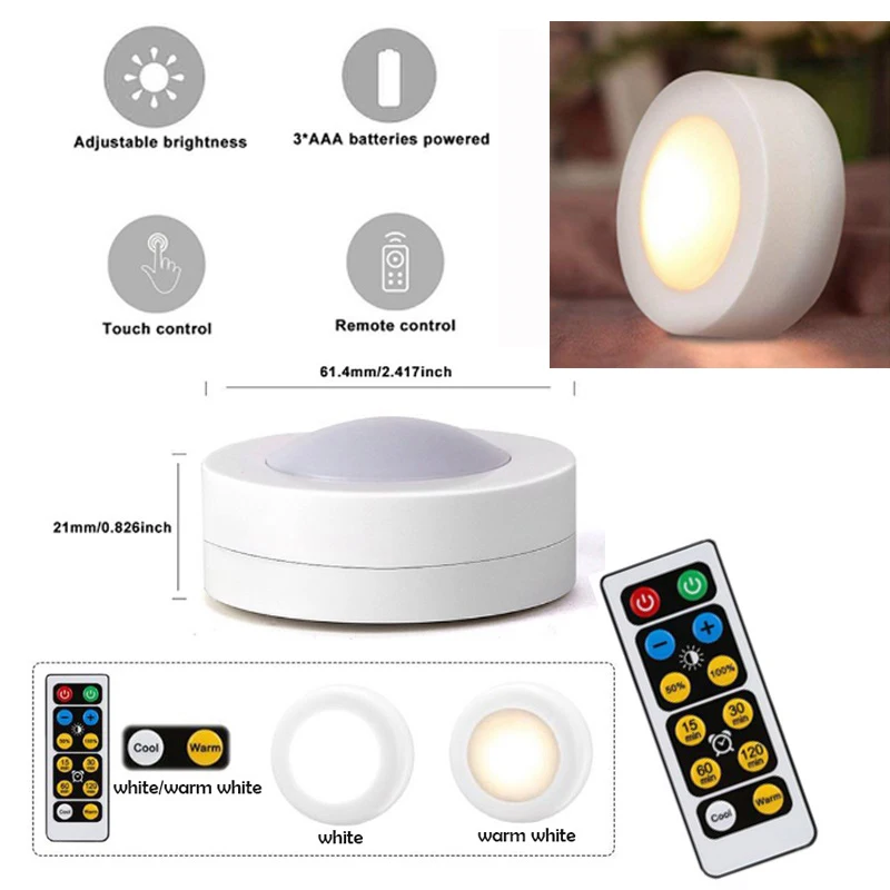 

NEW Night Light with Remote Dimmable Battery Double white LED Puck Light Closet Showcase Drawer Indoor Lamp for bedroom lighting