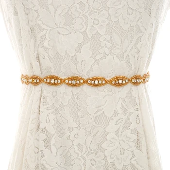 

Gold Rhinestones Beads Bridal Sash Handmade Bridal Belt Crystal Flower Wedding Belt For Women Evening Dresses ZSS179G
