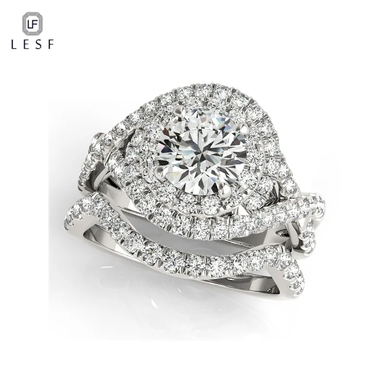 

LESF Fashion 925 Sterling Silver engagement wedding promise Ring for Women fashion finger 2018 new design Jewelry Ring Set