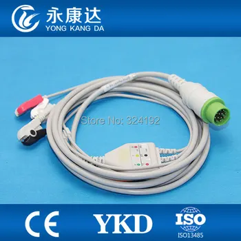 

Free shipping for 12Pin Kontron one-piece series 3-leads ECG cable with AHA CLIP ECG leadwires,3.2m
