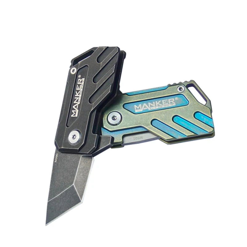 Manker Elfin Stonewash Titanium TC4 Liner Lock M390 Steel Folding Mini Keychain Knife Tool(3 Style Option) Self-defense Tool