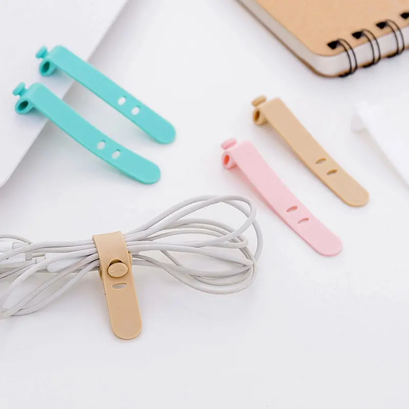 4 pcs/lot Simple silicone tape strap winder ear mechanism storage line multifunction receive Bag clips data cable strapping tape