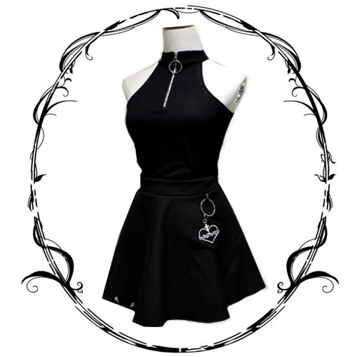 

Japanese Harajuku Wind Spring and Summer High-collar Zipper Short Dark Hard Girl Ring Design vest Small Suspender girls TBM-T3