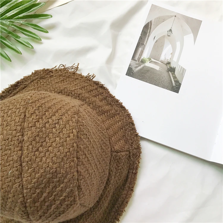 [La MaxPa] Зимняя шерстяная вязаная Рыбацкая шапка с кисточками, женская модная теплая шапка-ведро, аксессуары для девочек