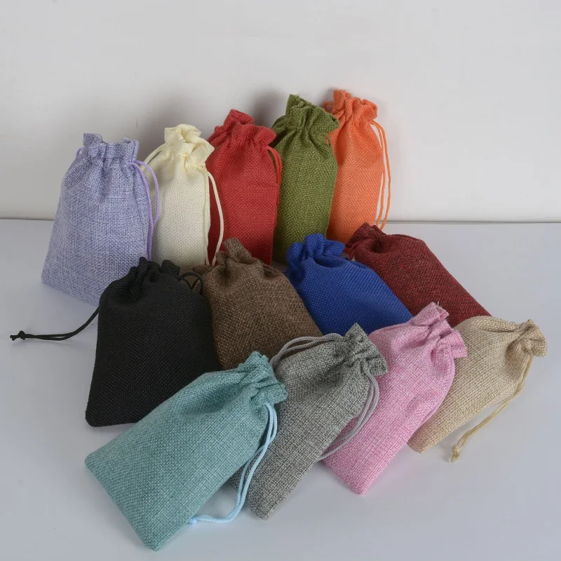 100 X (15x20cm) Large New Style Linen Cotton Gift Bags Drawstring Jute