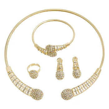 

European Creative New Design Crystal Necklace Bracelet Ring for Women Christmas New Year Prom Party Fashion Jewelry Sets Gift
