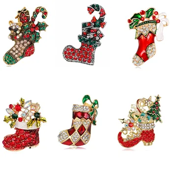 

mix diy vintage antique gold crystal rhinestone Christmas stocking boot safety papel pin broach and brooch pin