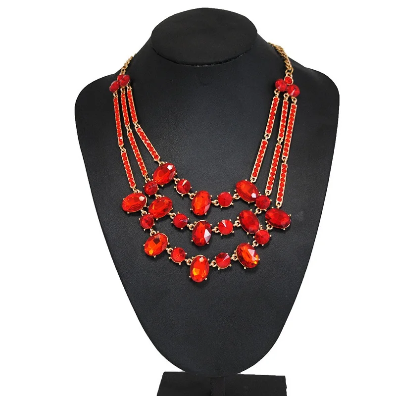 

New Arrival Red Crystal Statement Necklace Stones Luxury Gem Pendant Good Quality Fashion Jewelry For Women