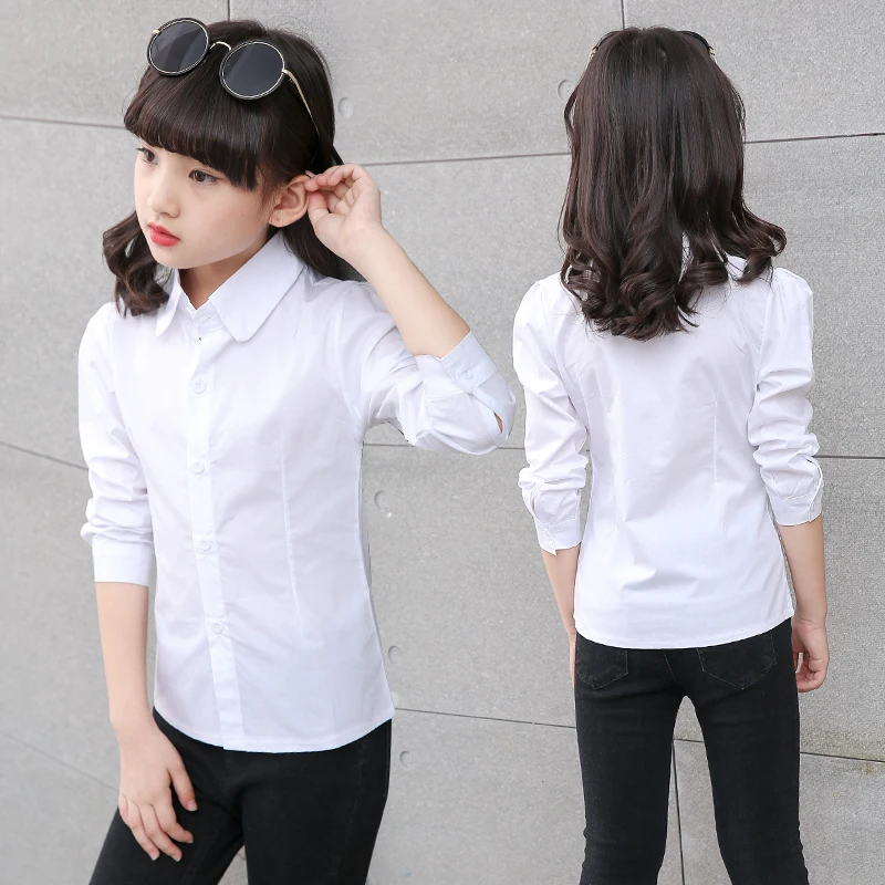 

White Shirts Girls Clothes Spring Long Sleeve Cotton Blouse Toddler Kids Tops 2 3 4 5 6 7 8 9 10 Year Littler Girls School Shirt