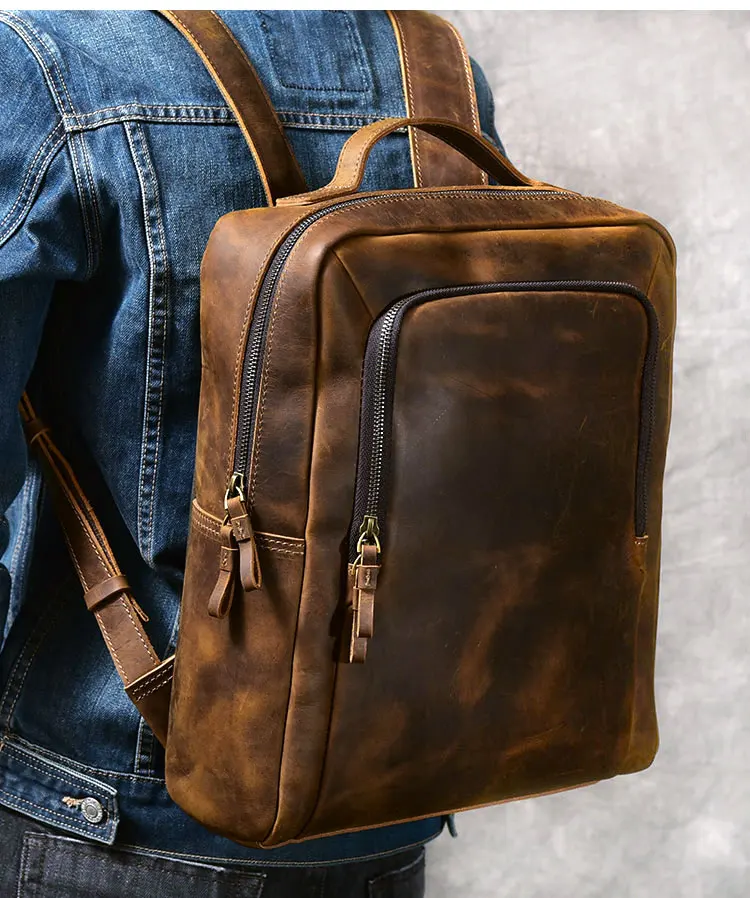 Model Show of Woosir Laptop Backpack Leather