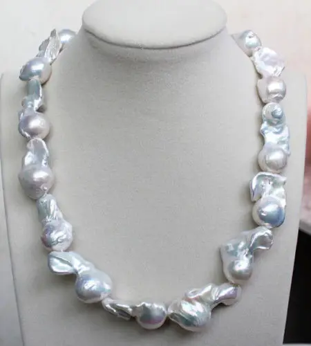 

FREE shipping> 18MM-25MM REAL HUGE AAA WHITE SOUTH SEA WHITE keshi reborn PEARL necklace 18"AAA