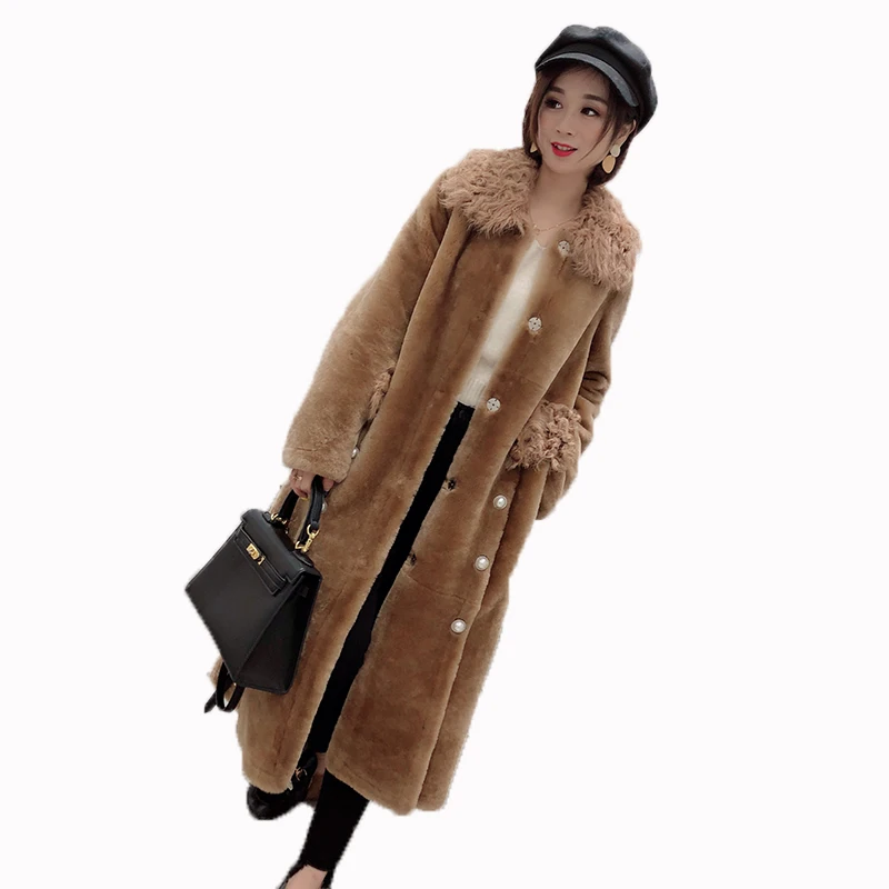 

100% Natural Fur Wool Coat Korean Autumn Winter Jacket Women Clothes 2018 Real Fur Coat Vintage Abrigo Mujer Long Coats ZT1298