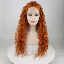 Marquesha стиль оранжевый красный свободные вьющиеся натуральный вид термостойкие волокна Glueless синтетические парики на кружеве для женщин