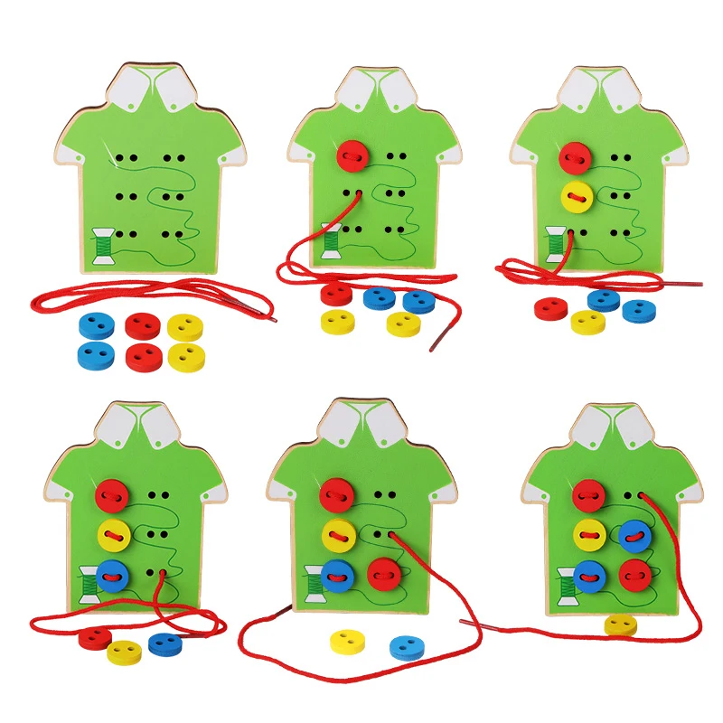 Montessori Toys Educational Wooden Toys for Children Early Learning Beads Lacing Board Toddler Sew On Buttons Teaching Aids