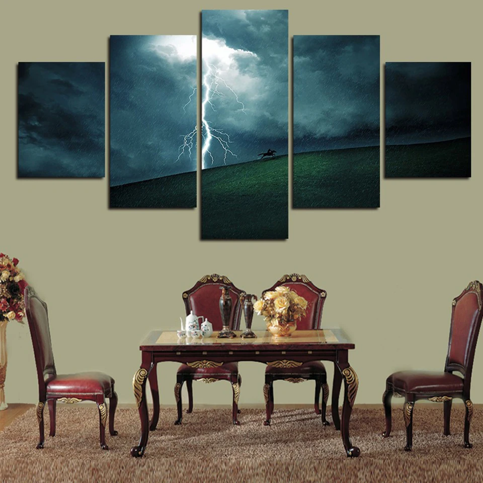 

Wall Art HD Prints Home Decor 5 Pieces Lightning Canvas Painting Building Modular Landscape Pictures Restaurant Artwork Poster