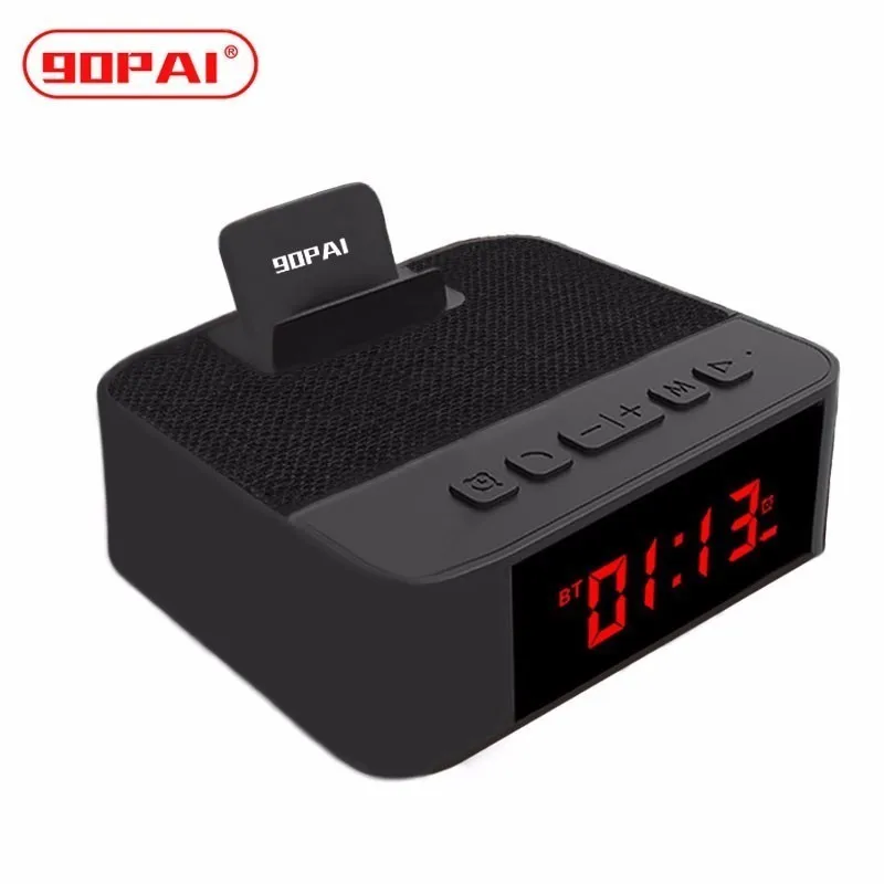 

90PAI Bluetooth Speaker Portable Wireless Loudspeaker With Mobile Phone Holder Time Display Hands Free Call Sound Box Mp3 Play