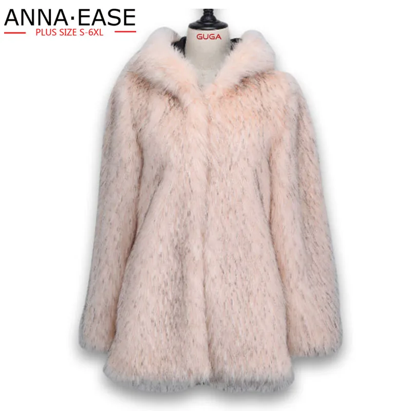 Winter Coats Women Pink Fur Coat Women's Faux Fur Coats Hooded Thick Fur Overcoat Furry Coat