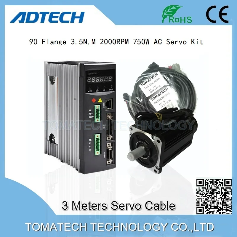

ADTECH AC Servo motor and driver 3.5NM 2000rpm 90mm frame 750 Watt Servo kit