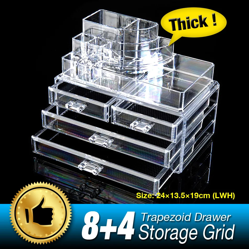 

Cheap+ 12 Grids 4 Layer Drawers Organizer Storage Box Makeup Case jewelry Display Stand Clear Acrylic Multifunction Rack