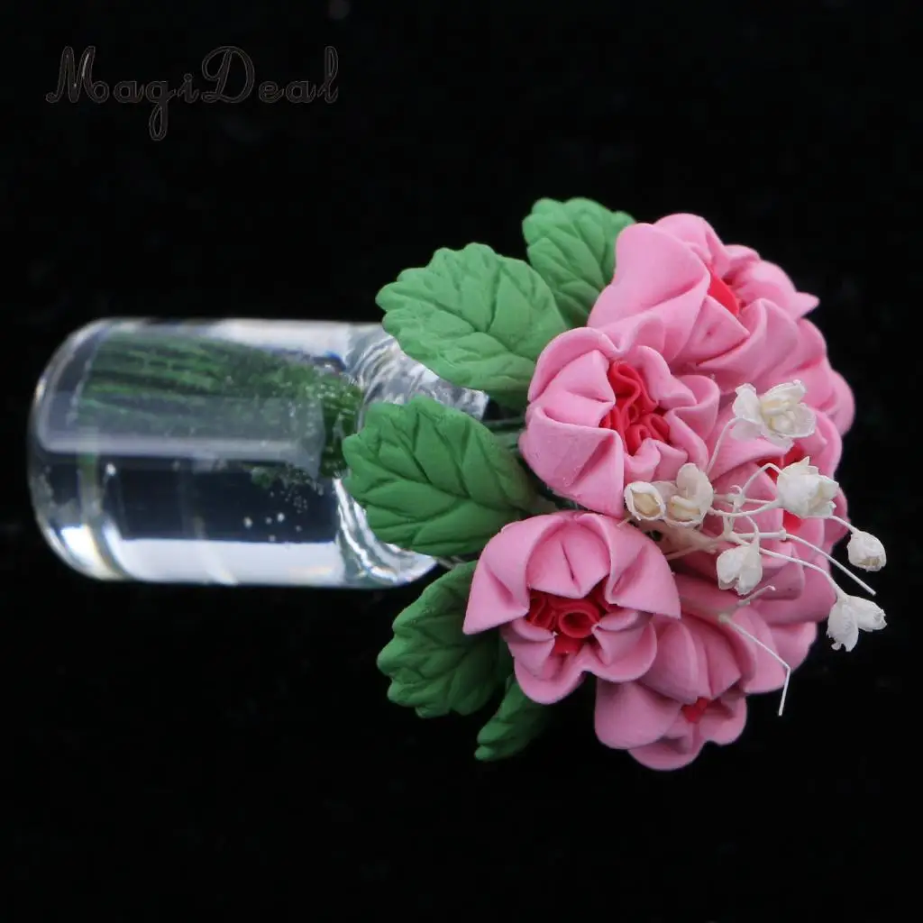 MagiDeal 1Pc 1:12 Scale Plastic Dollhouse Miniature Flower in Vase Fairy Garden Acce for House Living Room Office Desk Decor
