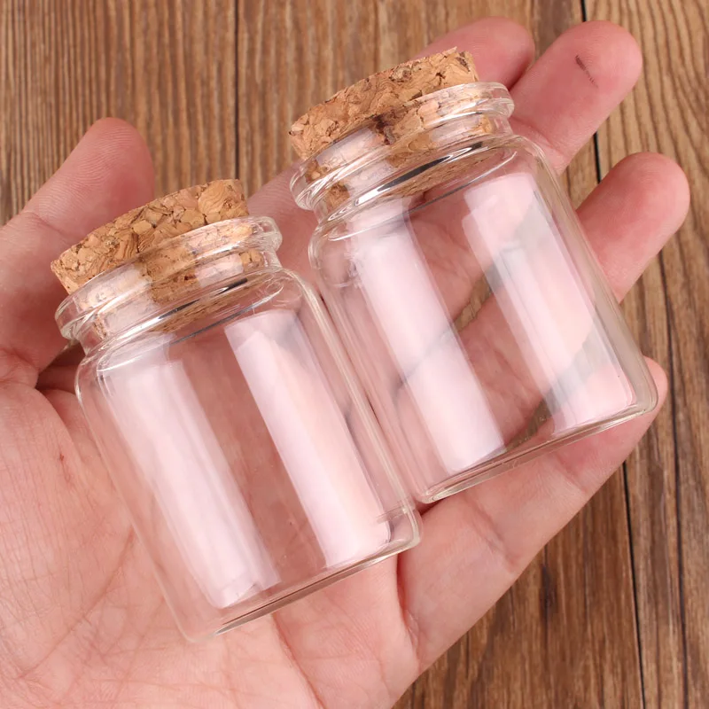 24pcs Dia 37mm 20ml/30ml/40ml/50ml/60ml/90ml Transparent Glass Spice Wishing Bottles Jars with Cork Stopper Wedding Favour Gift 4