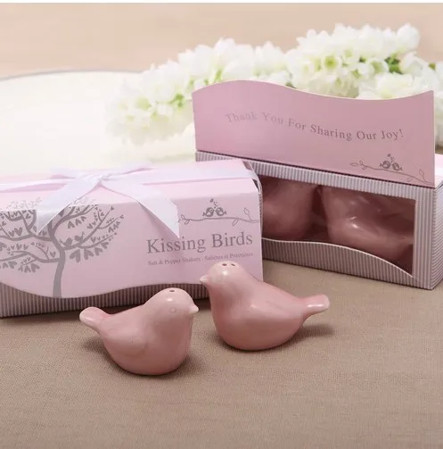 

100pcs(50boxes) Love birds ceramic Salt and Pepper shaker Wedding Favors for Cheapest Wedding gift Free shipping High quality