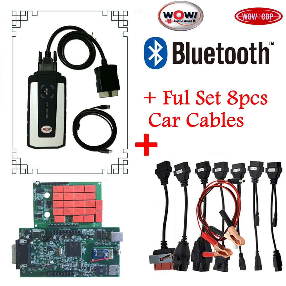 Wow snooper CDP с Bluetooth V5.008 R2 + 5.00.12 EN 8 шт. автомобильные кабели для автомобиля грузовиков