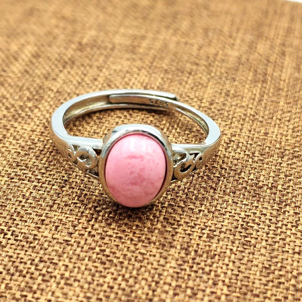 

Top Quality Natural Rose Rhodonite Woman Adjustable Ring love Man Ring 10x8mm Oval Rhodonite Beads Drop Shipping AAAAA