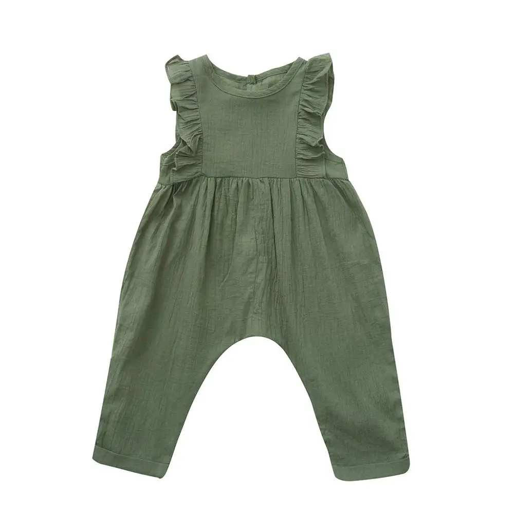 Для маленьких девочек, без рукавов, с оборками, сплошной цвет, с открытой спиной, комбинезон для новорожденного, для малыша, Летний комбинезон, пляжный костюм, модная одежда - Цвет: Green