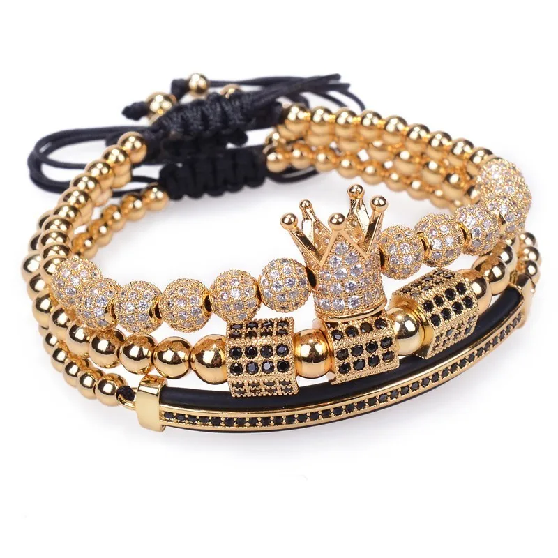 3pcs/set Luxury Jewelry New Zircon Hip Hop Gold Bracelets Men Cubic Micro Pave CZ Charm Braided Braiding Pulseira - Image 5