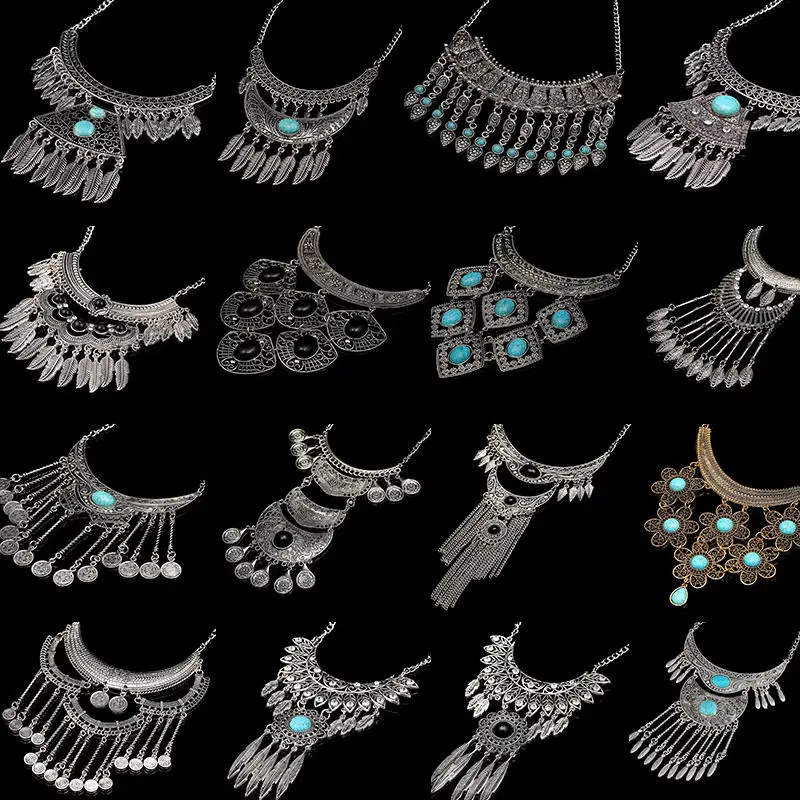 Цыганское этническое хиппи богемное тибетское ожерелье в этническом стиле свисающее ожерелье с кулоном античное Серебряное Колье Новая мода