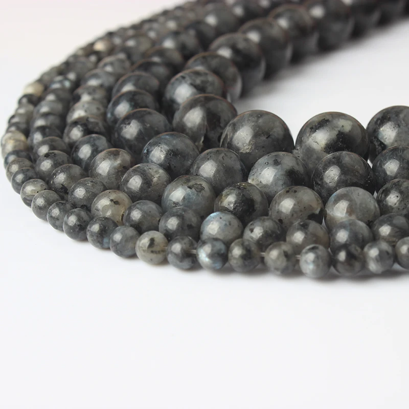 

LanLi 6 8 10 12mm fashion natural Jewelry Grey flash Stone beads suitable for DIY women's bracelet necklace